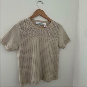 Beige Short Sleeve Knit Top